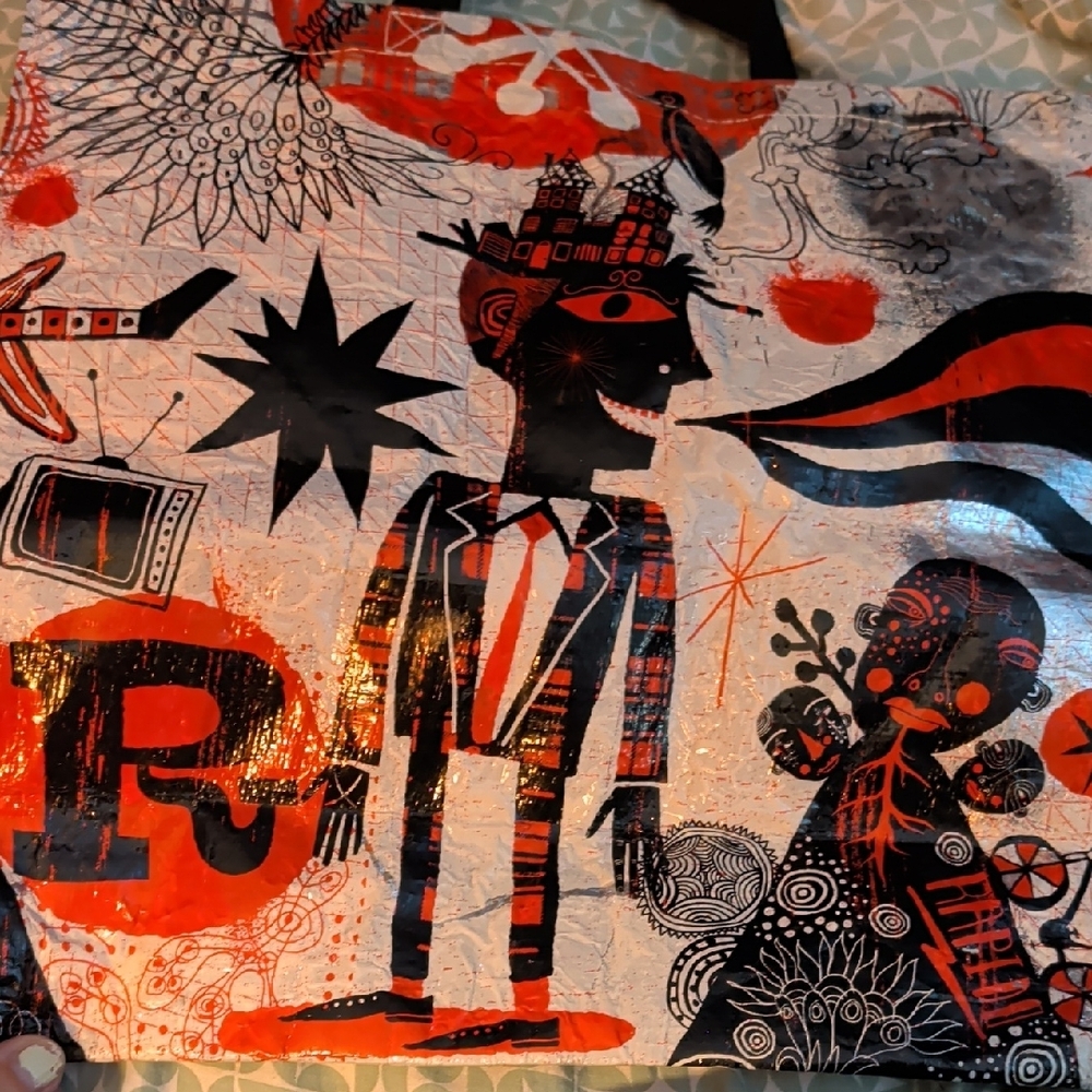 Artistic Tote Bag with Red and Black Design - Picture 2 of 3